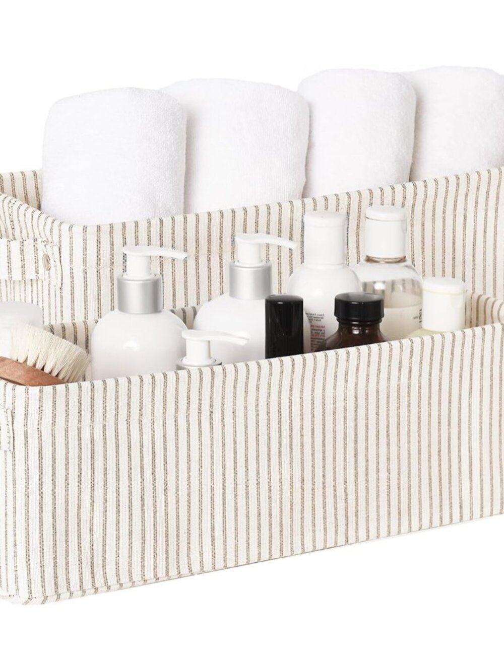Fabric Narrow Storage Bins, Khaki and Beige Stripes, 2-Pack